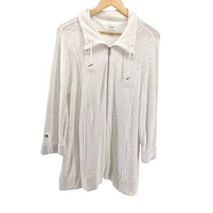 Weekends by Chicos White Knit Zip Front Cardigan Sweater Jacket Size 3 Travel